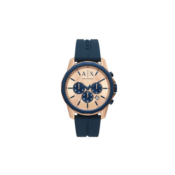 Armani Exchange Chronograph Rose Gold Blue Silicone Watch