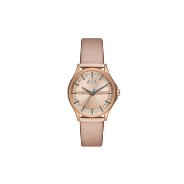 Armani Exchange Rose Gold Dial And Leather Strap Watch