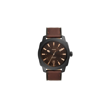 Fossil Machine Three-Hand Date Dark Brown Leather