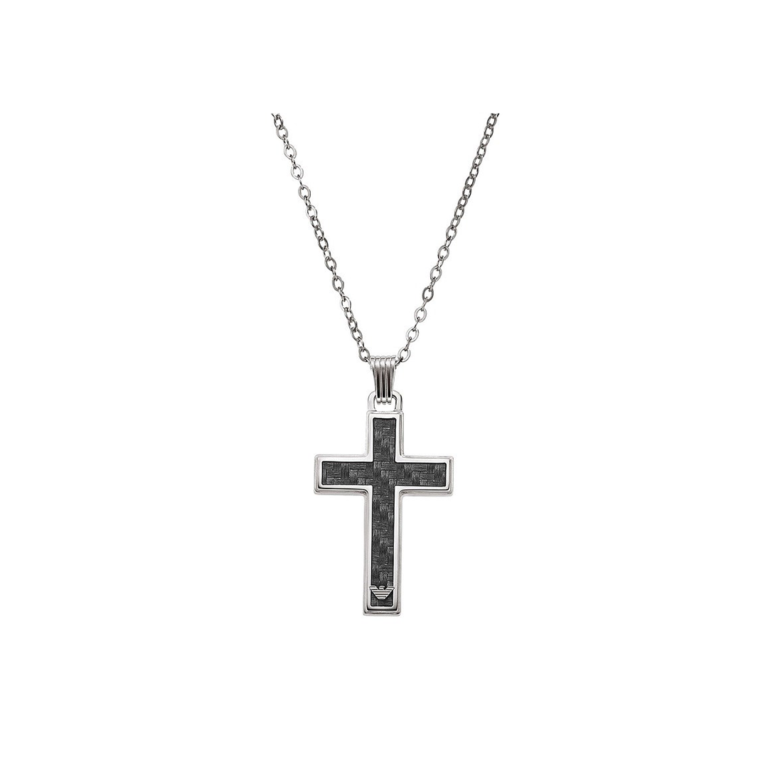 Emporio Armani Cross Carbon Fibre Stainless Steel Necklace