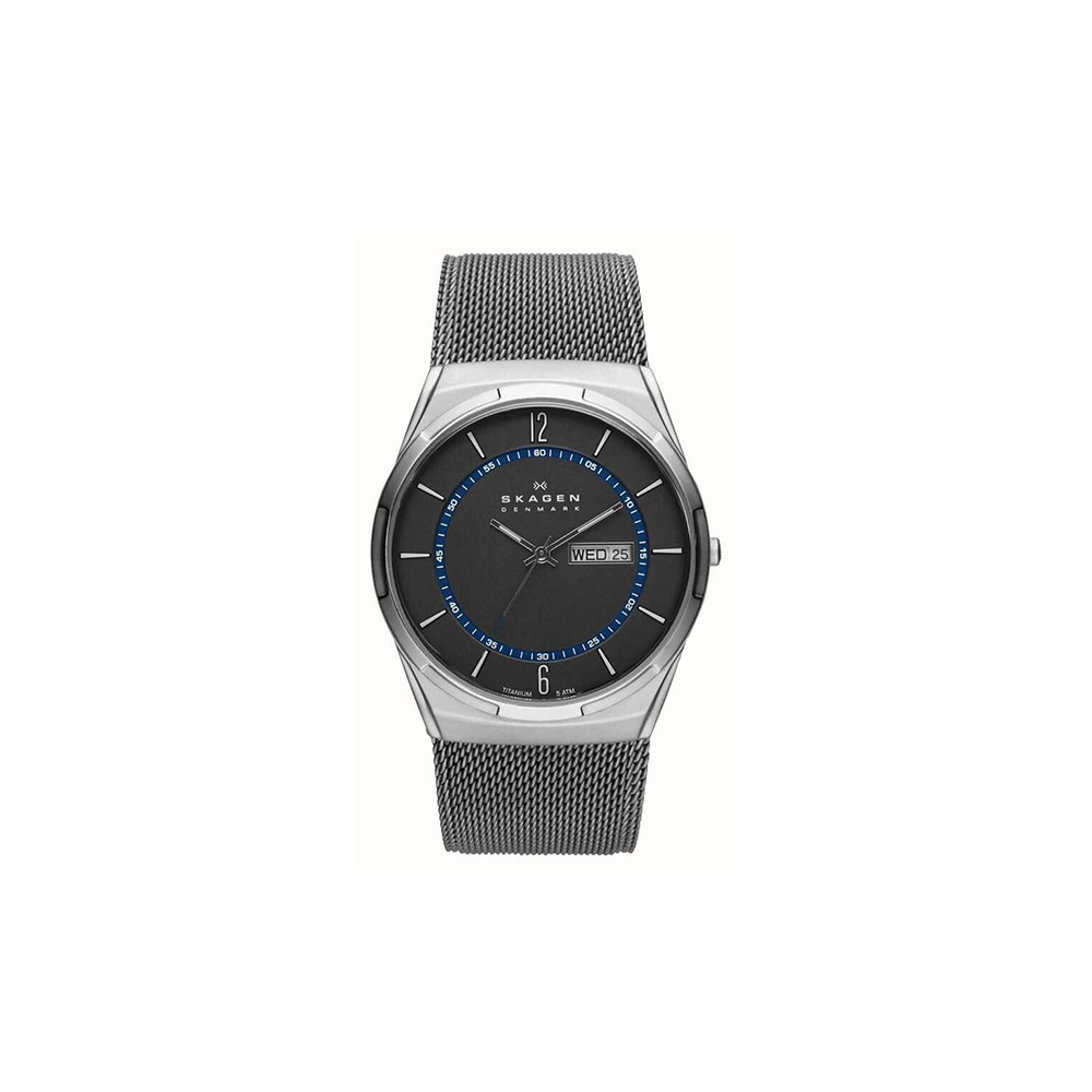 Skagen Melbye Titanium and Charcoal Steel Mesh Day-Date Watch