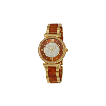 Michael Kors Catlin Crystal-set Amber Dial Gold-plated Tortoise-shell Aceate Ladies Watch