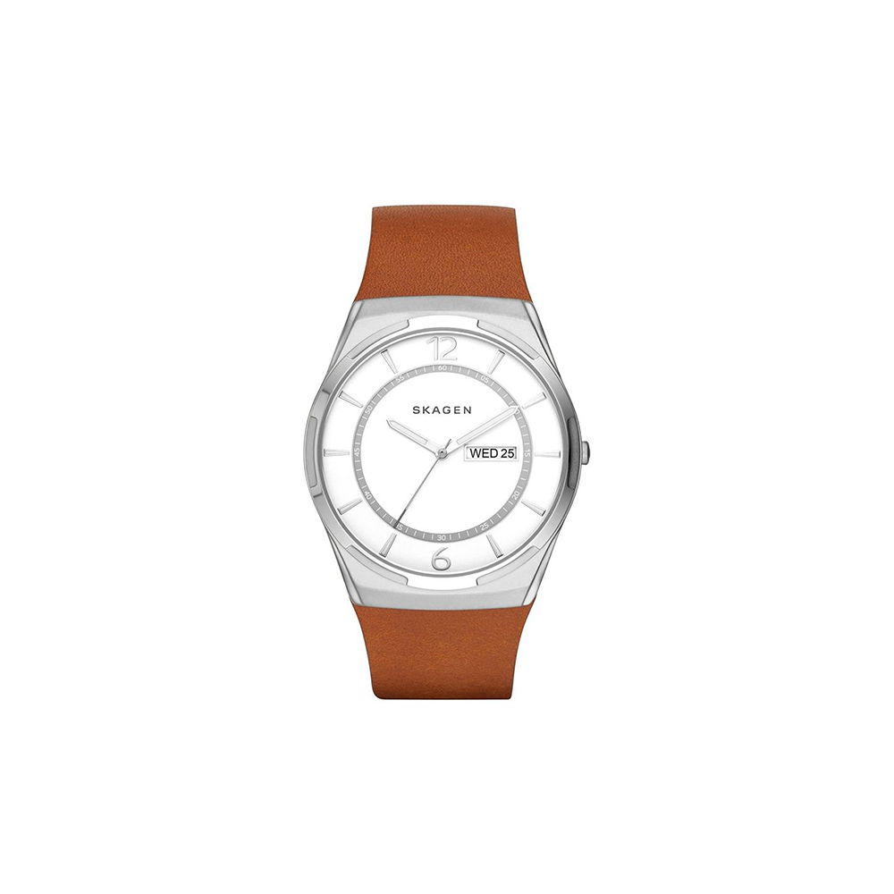 Skagen Melbye White Dial Men's Brown Leather Watch