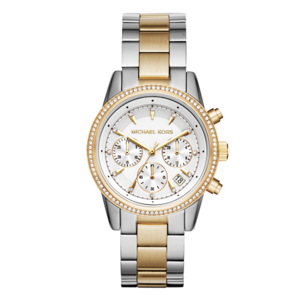 Michael Kors Bryant Pavé Two-Tone Watch in SILVER - Sale MK6474