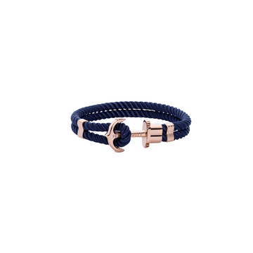 Paul Hewitt Navy Blue Rose Gold Nylon Anchor Bracelet