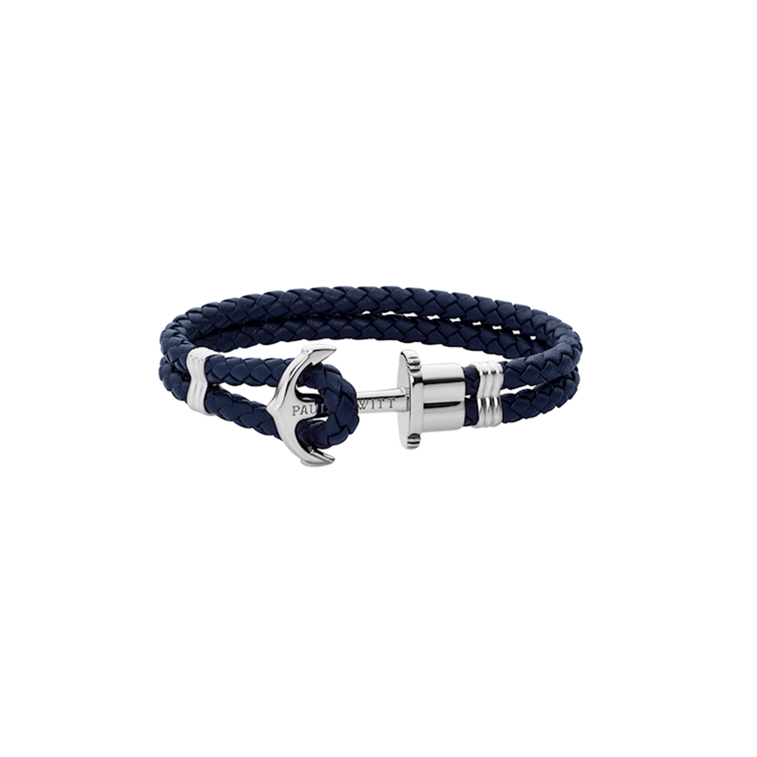 Paul Hewitt Stainless Steel Anchor Leather Blue Bracelet