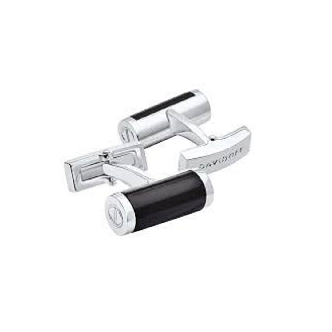 Davidoff Essentials Collection Barrel-Rhodium/Black Cufflinks