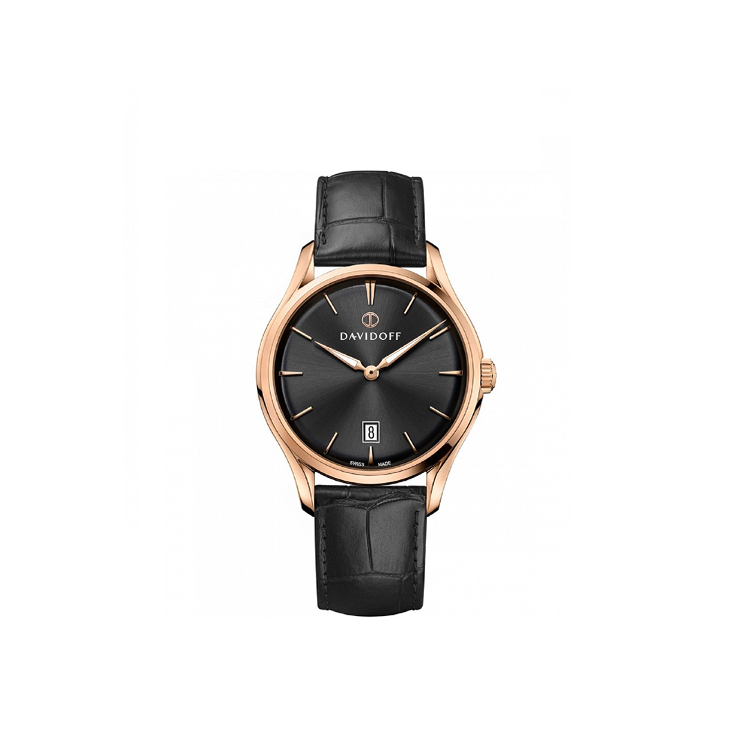 Davidoff Essentials No. 1 Rose Gold Plated Dial Black Leather Watch