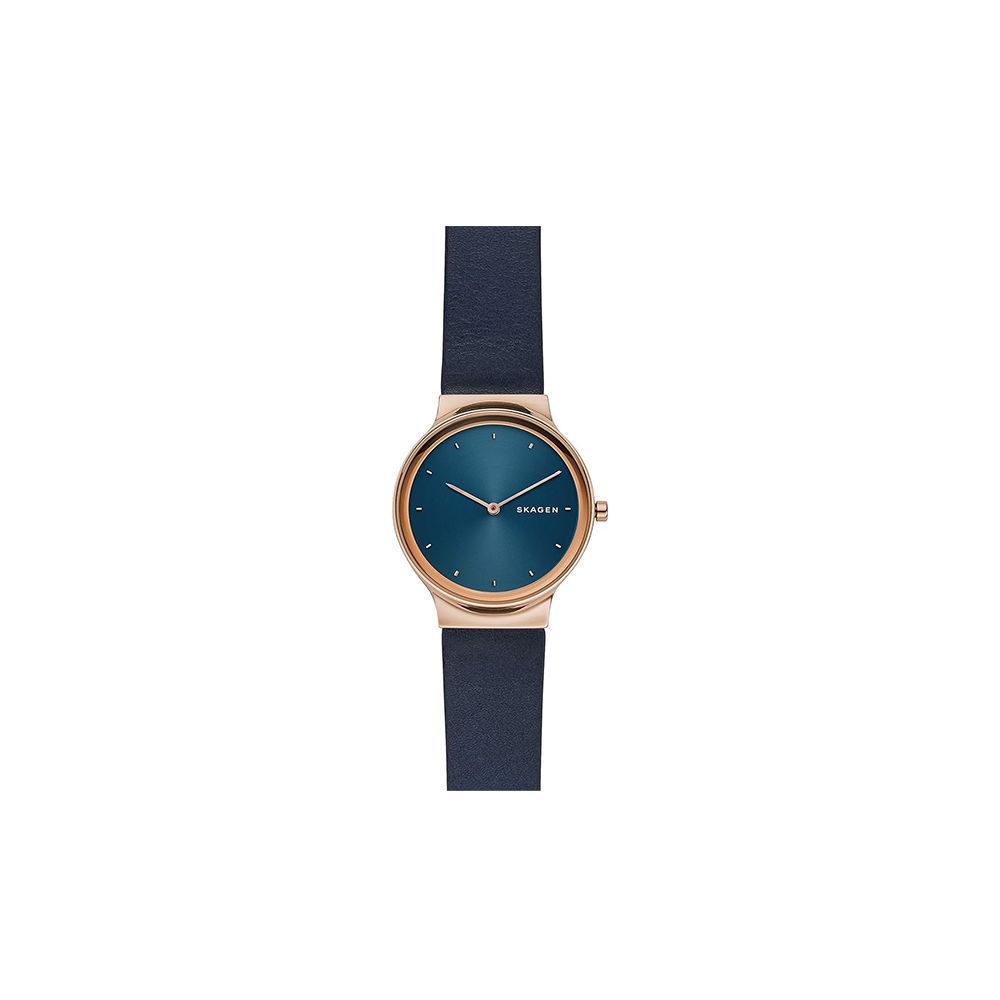 Skagen Leather Freja Analog Blue Dial Round Watch For Women