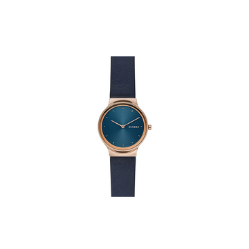 Skagen Leather Freja Analog Blue Dial Round Watch For Women