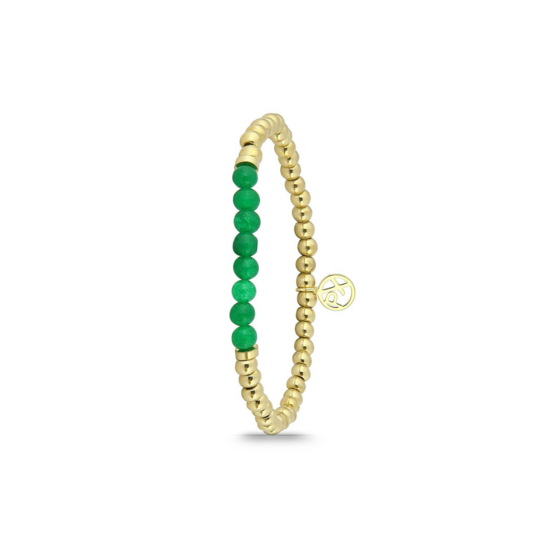 Polo Exchange Green Semi Precious Stones Gold Beads Bracelet
