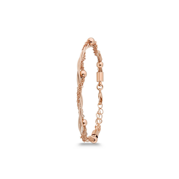 Polo Exchange Rose Gold Plated Chain and Leather Bracelet