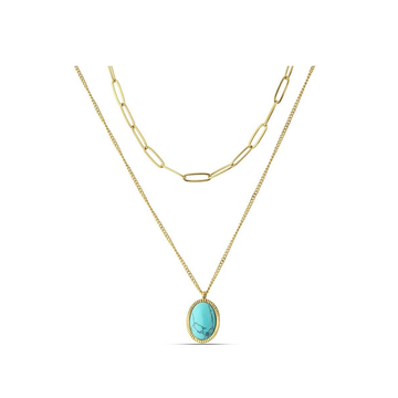 Polo Exchange Turquoise Natural Stone Gold Necklace