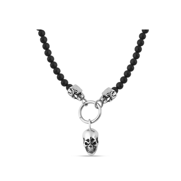 Polo Exchange Skull Natural Stones Black Beads Necklace