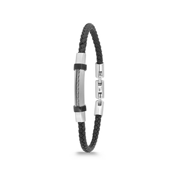Polo Exchange Stainless Steel Black Leather Bracelet