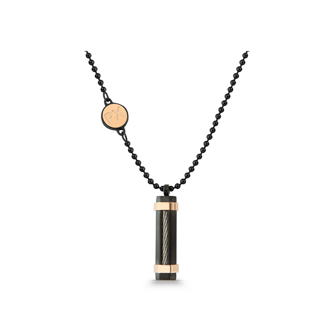 Polo Exchange Rose Gold Tone Black Steel Necklace