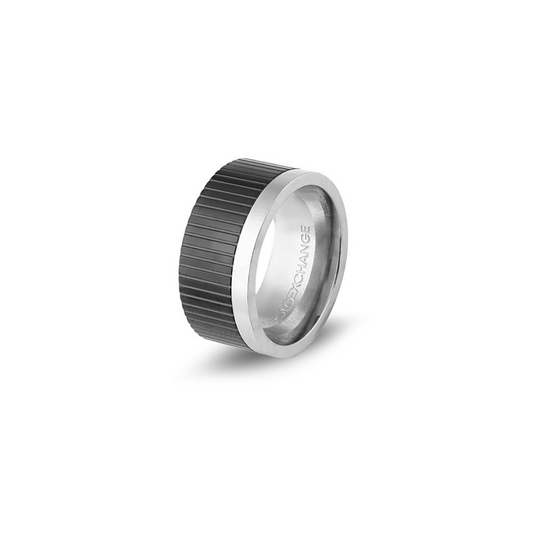 Polo Exchange Casual Black Lines Stainless Ring
