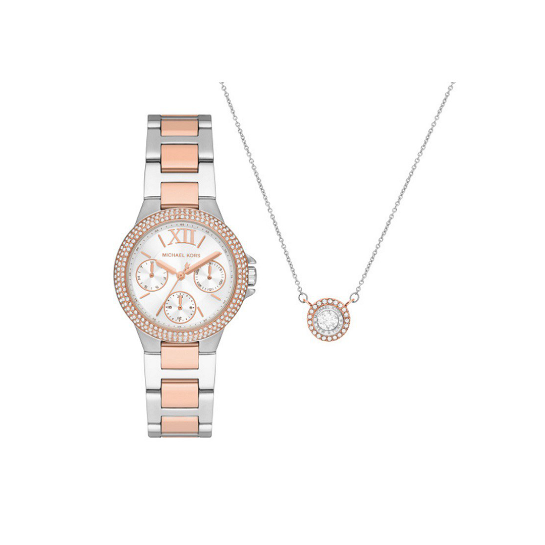 Michael Kors Mini Camille Pavé 2 Tone Watch and Necklace Gift Set