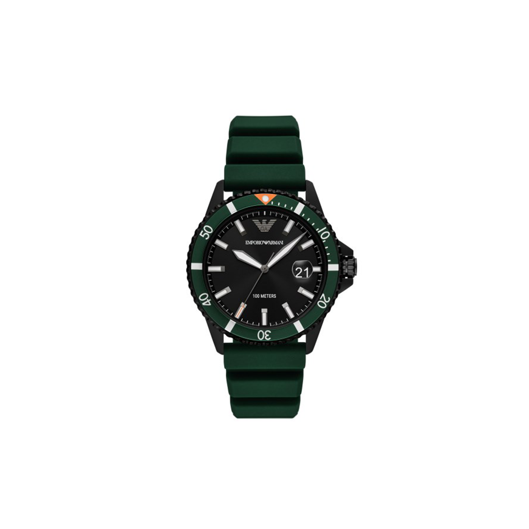 Emporio Armani Green Silicon Black Dial Watch