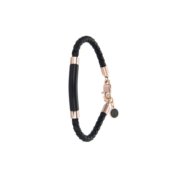 Polo Exchange Black Leather Rose Gold Tone Bracelet - ST52-PXY1106
