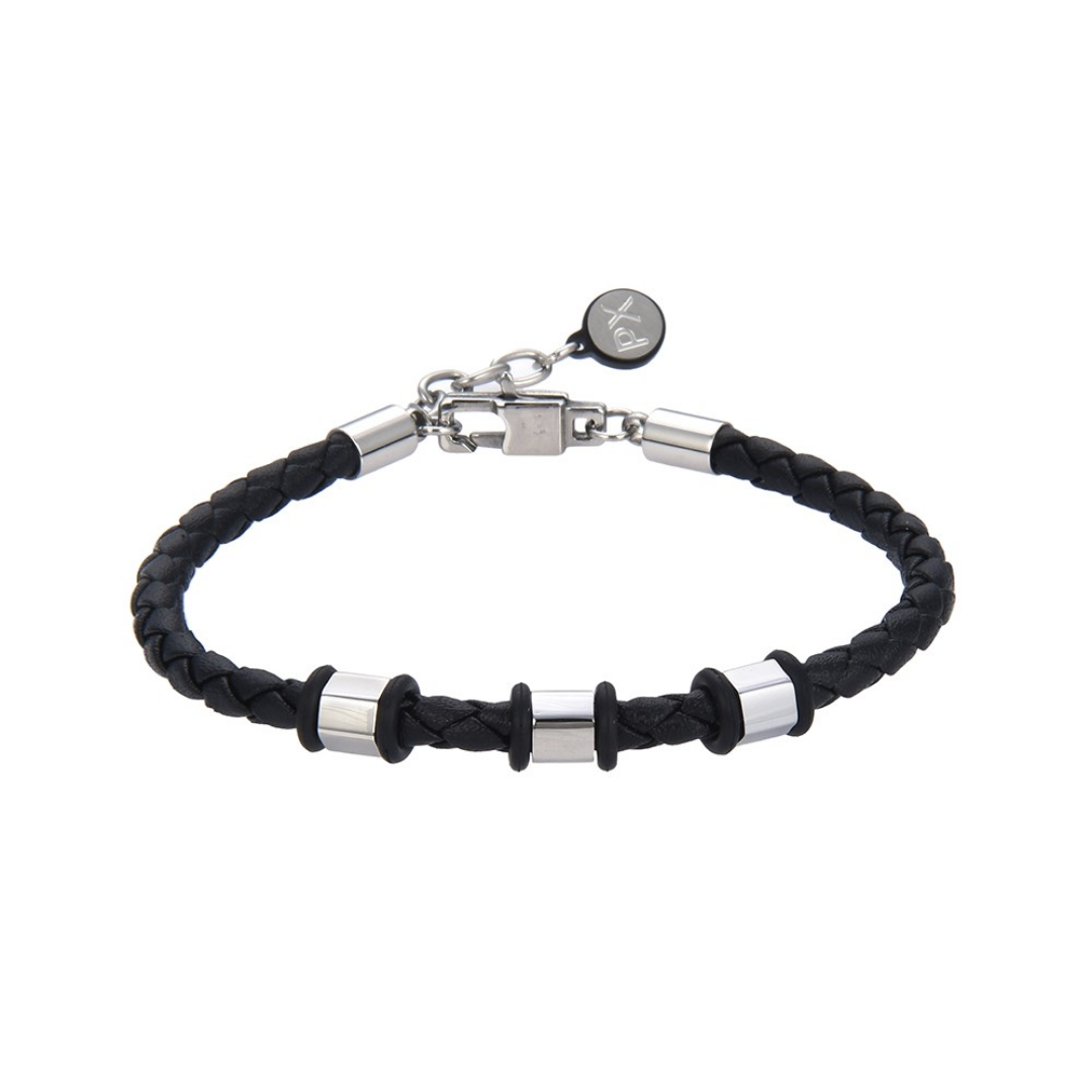 Polo Exchange Black Leather Stainless Bracelet - ST52-PXY1113