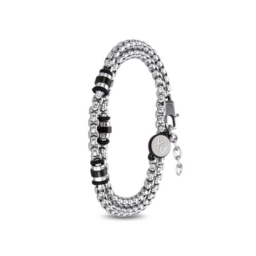 Polo Exchange Silver Tone Black Motifs Stainless Chain Bracelet