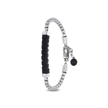 Polo Exchange Silver Tone Black Plate Stainless Bracelet