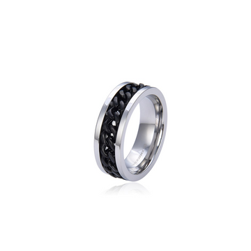 Polo Exchange Silver Tone Black Stainless Ring
