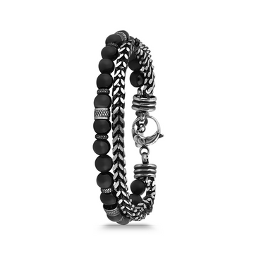 Polo Exchange Semi Precious Black Stones Stainless Bracelet
