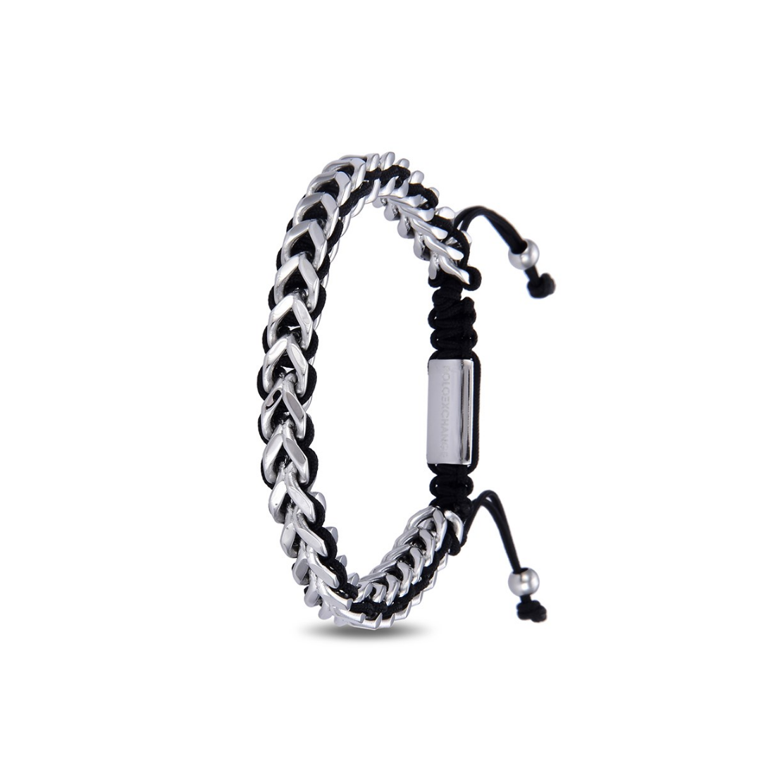 Polo Exchange Black Fabric Stainless Silver Bracelet - ST46-PXY1170