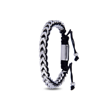 Polo Exchange Black Fabric Stainless Silver Bracelet - ST46-PXY1202