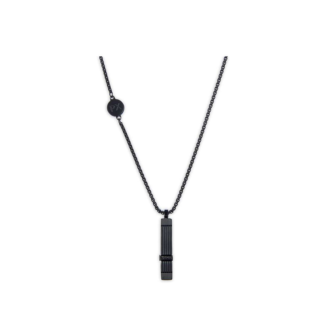 Polo Exchange Rhodium Stainless Black Necklace