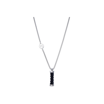 Polo Exchange Stainless Steel Silver Chain Black  Pendant Necklace