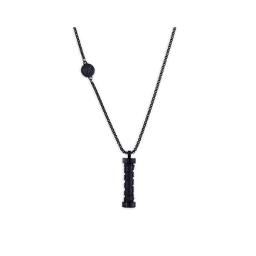 Polo Exchange Rhodium Pendant Black Stainless Necklace