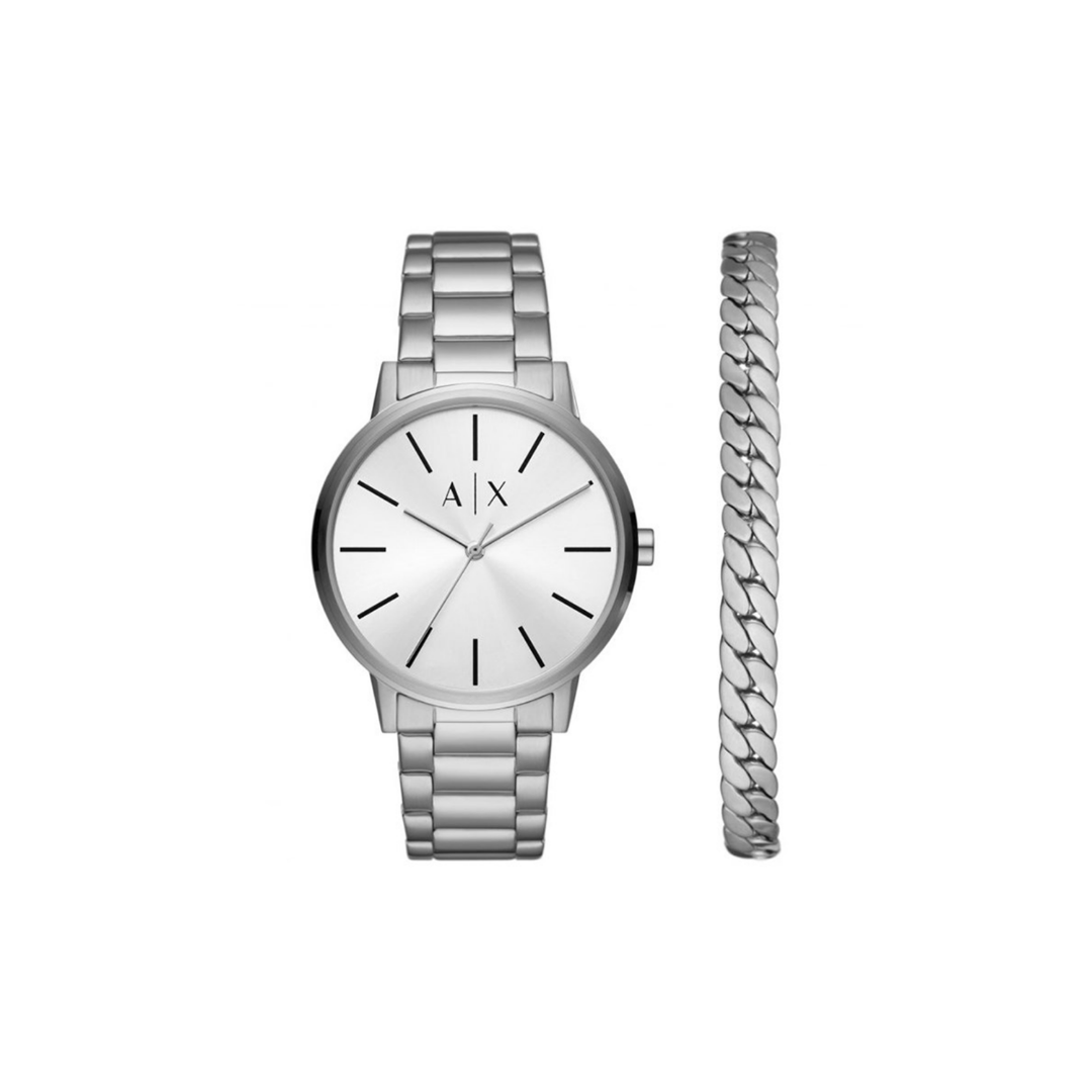 Armani Exchange Three-Hand Stainless Steel Watch and Bracelet Set