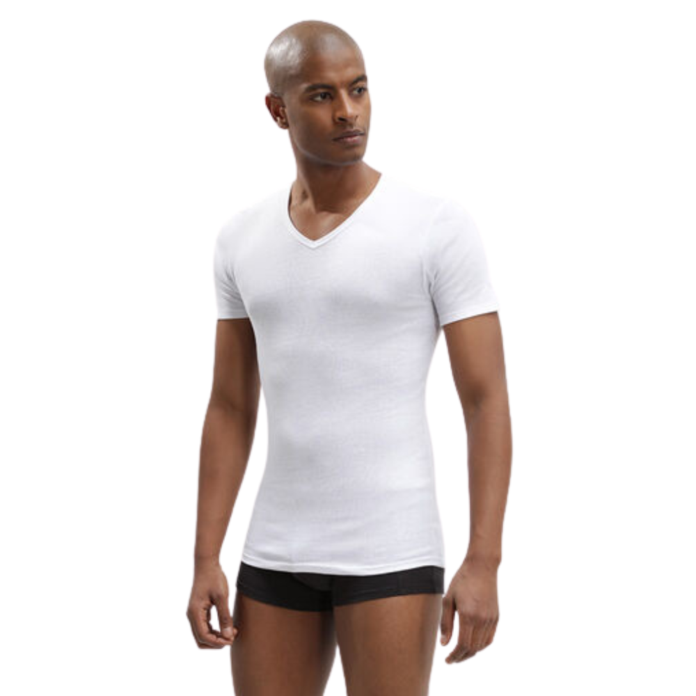 Dim Pack Of 2 White Ecodim V-Neck T-Shirts In Pure Cotton