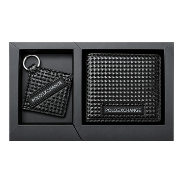 Polo Exchange Slim Black Leather Wallet + Keychain