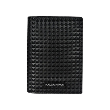 Polo Exchange textured bifold wallet featuring a geometric pyramidvstudded pattern across the entire exterior