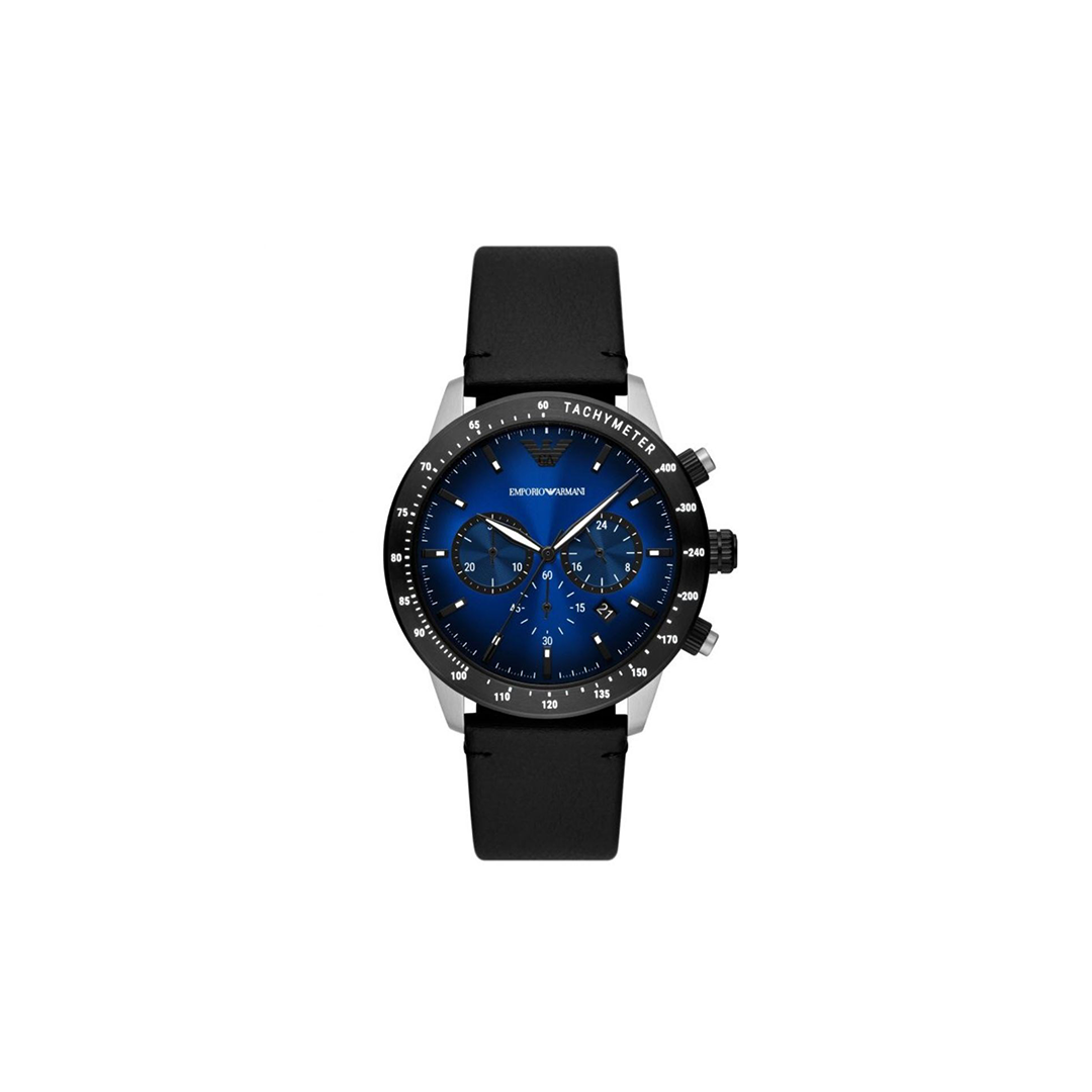Emporio Armani Chronograph Black Leather Blue Dial Watch