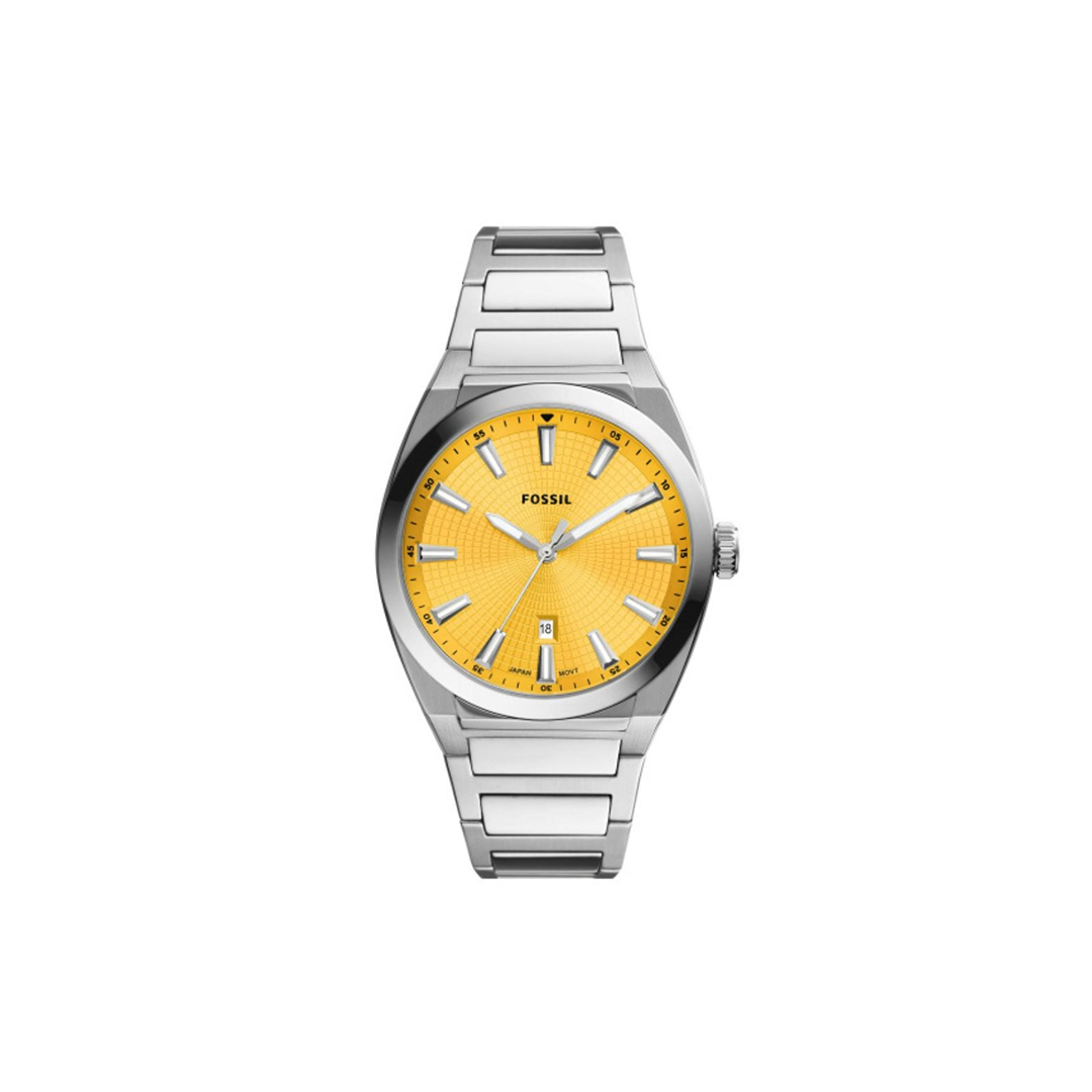 Fossil Everett Three-Hand Date Stainless Steel Yellow Dial Watch