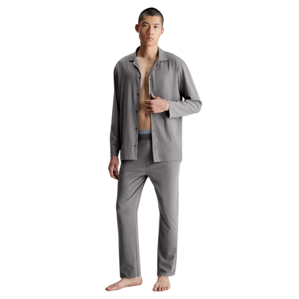 Calvin Klein Sleepwear Set Long Sleeve Grey Button Dowm Shirt