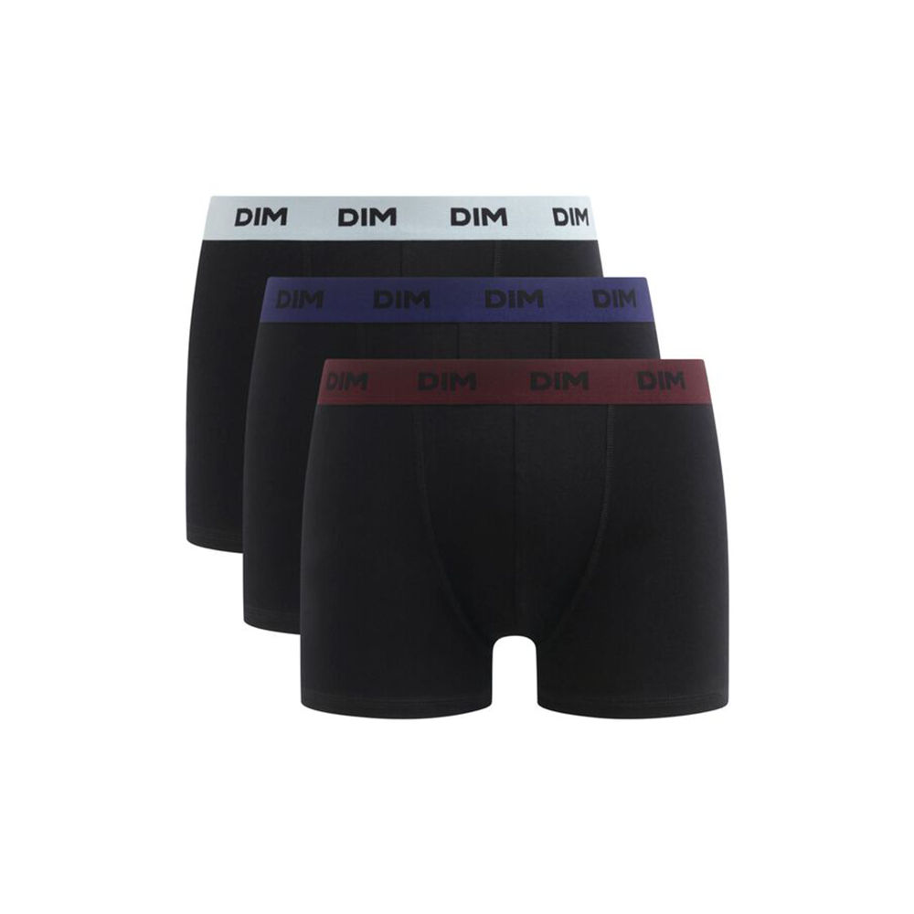 Dim Pack Of 3 Black Men'S Boxers With Coloured Waistband Raisin Mix & Colours