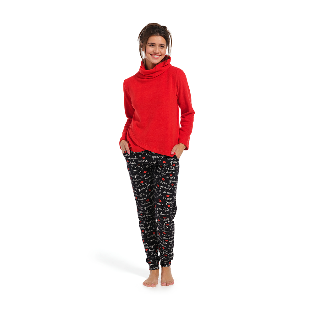 Rebelle Set Pyjama  long trousers with collar  Red Black