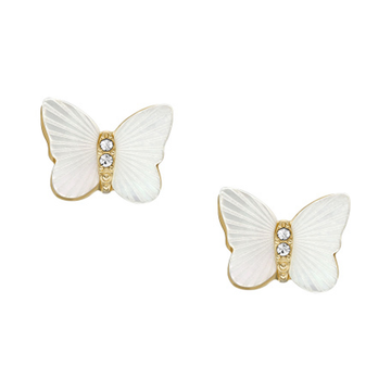 Fossil Sutton Radiant Wings White Mother-of-Pearl Stud Butterfly Earrings