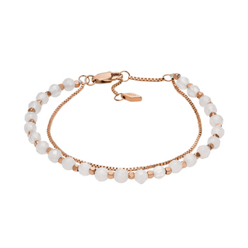 Fossil All Stacked Up Rose Quartz Chain Beaded Bracelet