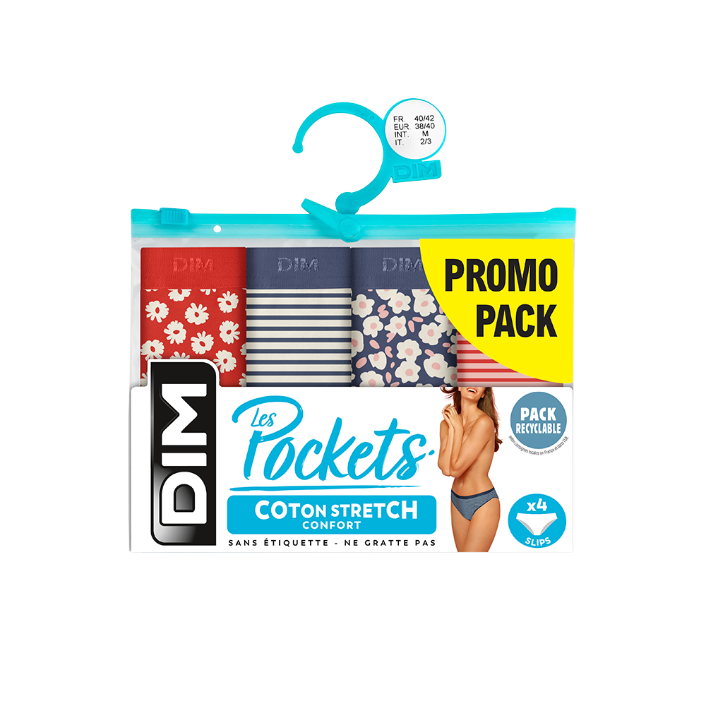 Dim Les Pockets Promo Pack Of 4 Briefs Floral And Stripes Patterns In Red