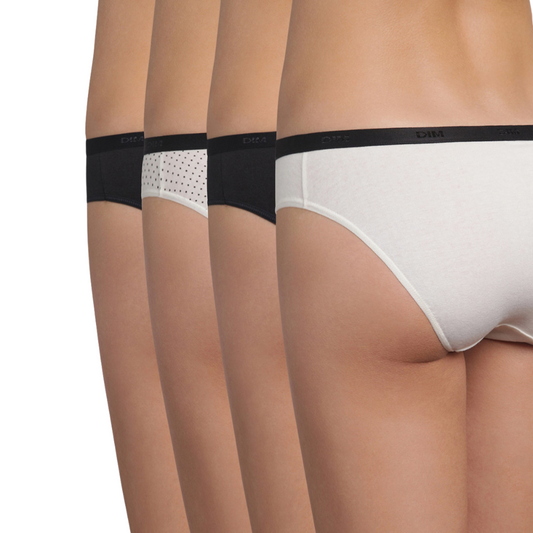 Dim Les Pockets Promo Pack Of 4 Briefs Knickers With Black Bow