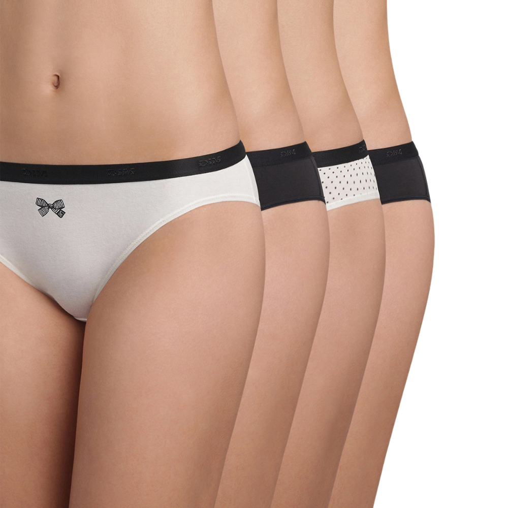 Dim Les Pockets Promo Pack Of 4 Briefs Knickers With Black Bow