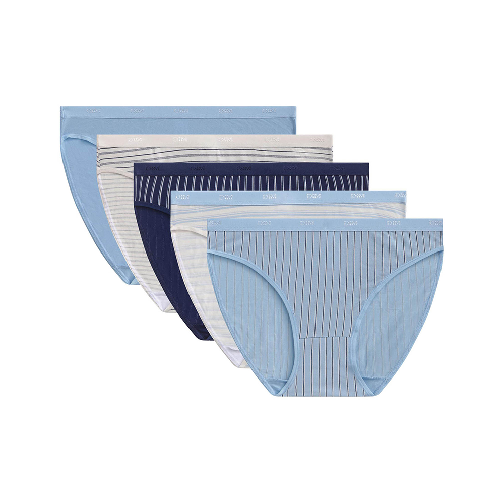 Dim Les Pockets Pack Of 5 Briefs In Stripped Stretch Cotton Cream Blue