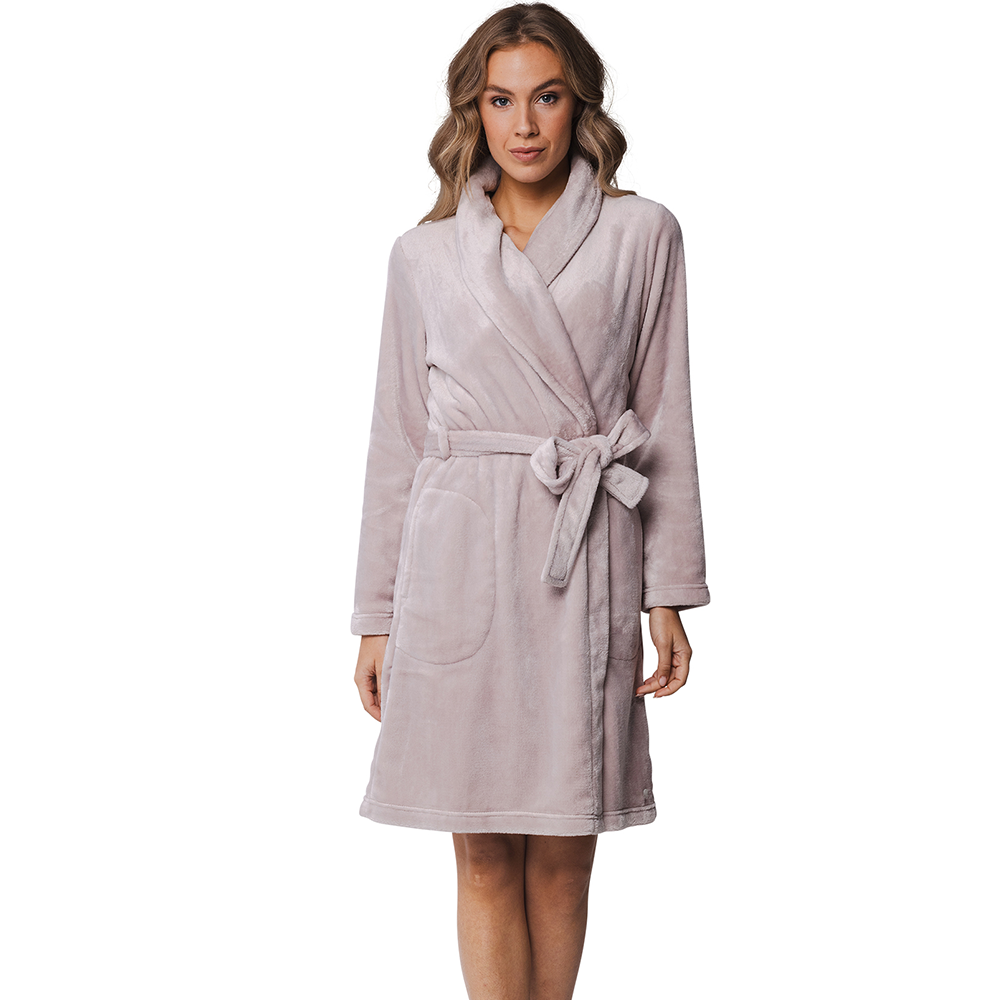 Pastunette Soft Comfort Pale Pastel Pink Ladies Soft & Warm Flannel Fleece Wrap-Over Dressing Gown